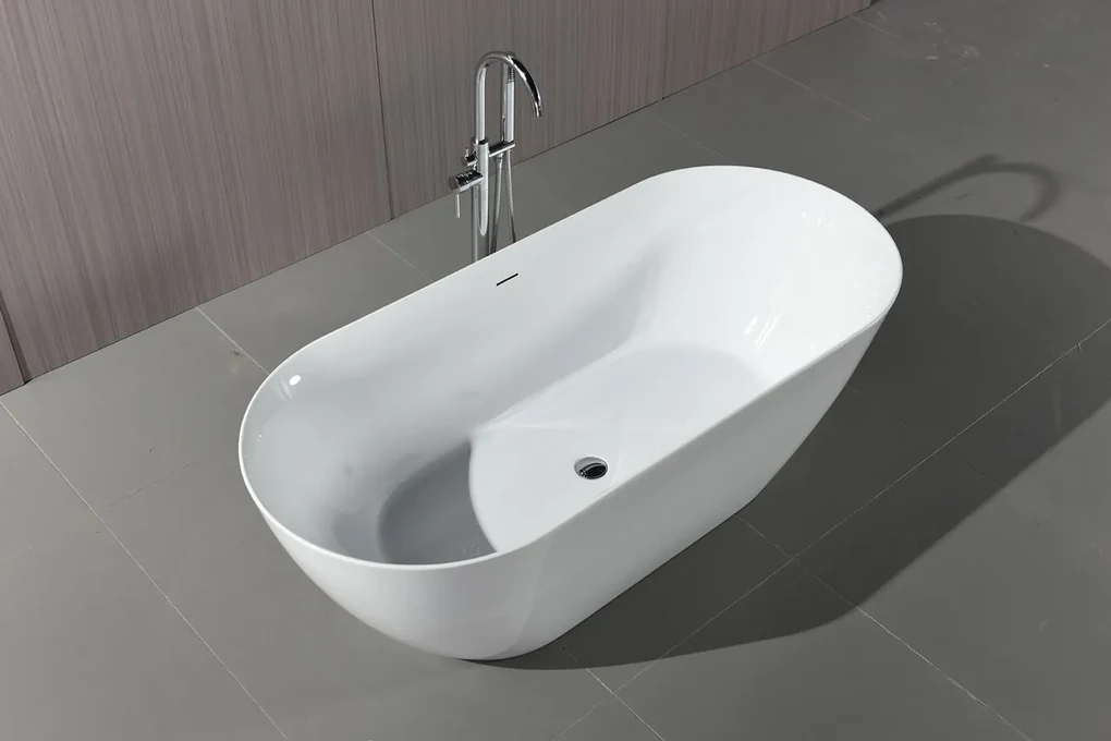 Erga Kaia, voľne stojaca vaňa 140x73 cm + odtoková zátka, biela lesklá, ERG-Kaia-140073-WH-WH