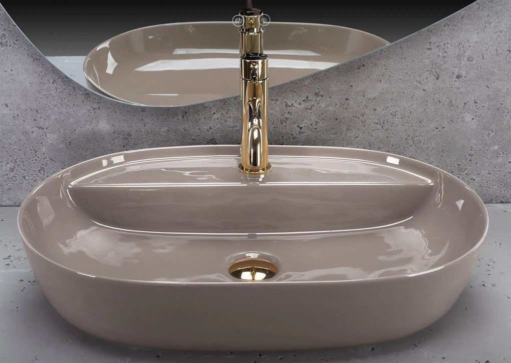 Keramické umývadlo na dosku REA AURA 61x41, beige lesk