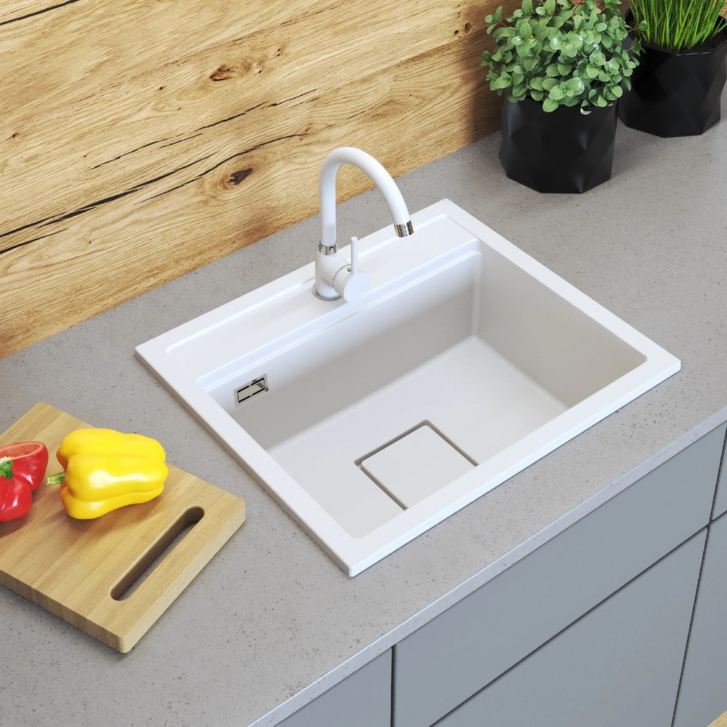 Gamma Quadro 5850, 1-komorový granitový drez 580x495x220 mm, biela, GMA-ZLE000234