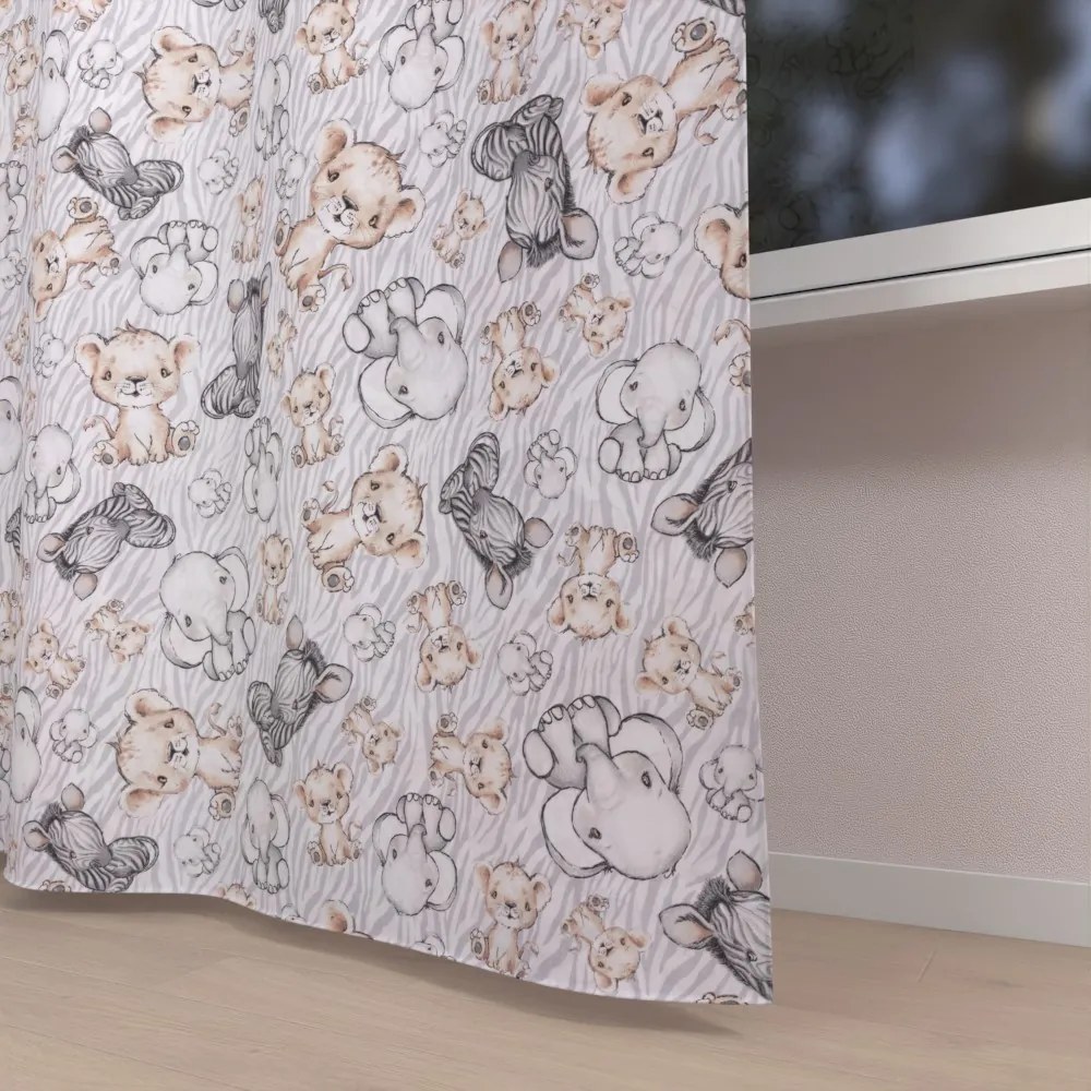 Biante Detský bavlnený záves Sandra SA-335 Africké zvieratká na sivom zebrovanom 150x170 cm