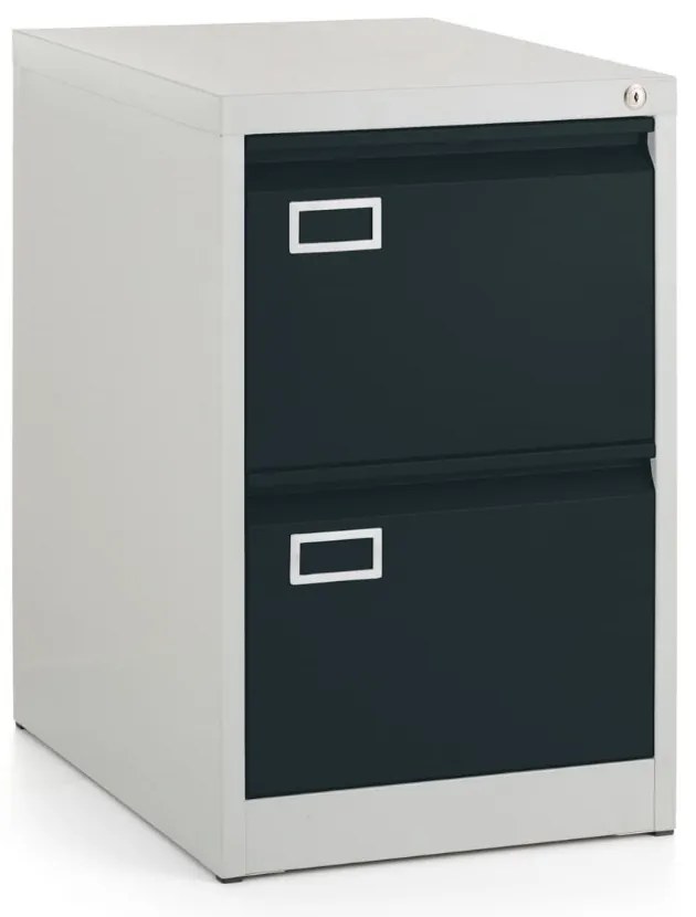 Kovová kartotéka A4 - 2 zásuvky, 45,5 x 62 x 71,5 cm, cylindrický zámok, antracitová - ral 7016