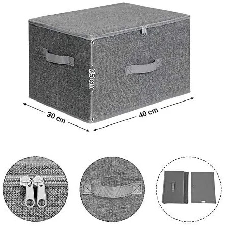 Úložné boxy, 3ks, skladacie, zapínanie na zips, 25x30x45cm, sivé
