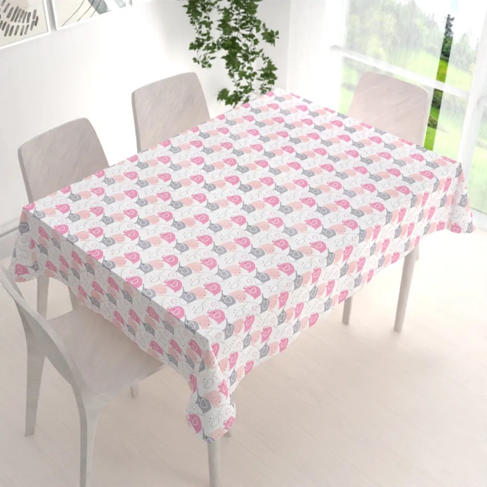 Biante Detský bavlnený obdĺžnikový obrus Sandra SA-279 Ružové sloníky 140x220 cm