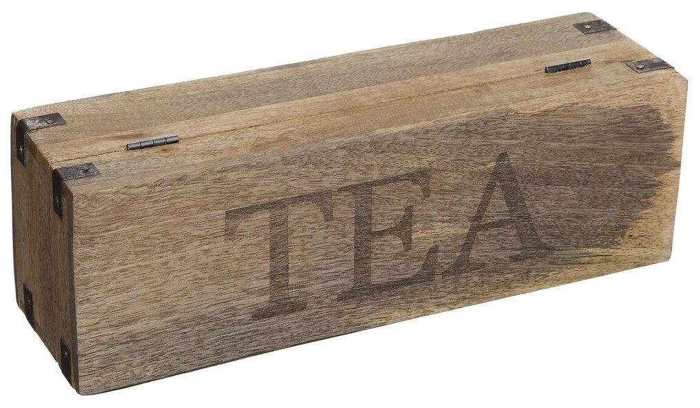 Drevený organizér na čaj Mango Wood, 32x10x9,5 cm