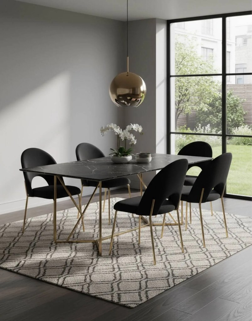 Jedálenská stolička Molly Gold, čierny zamat (108-77)