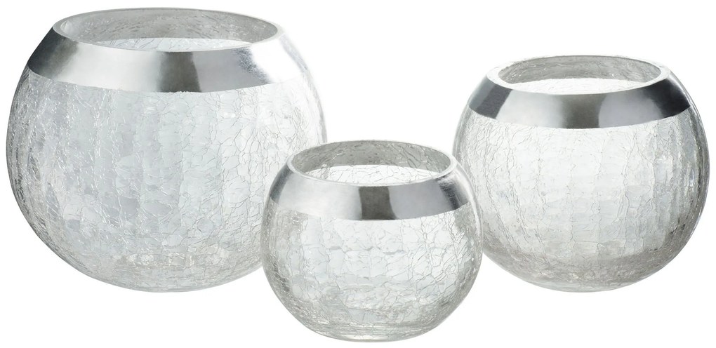 Transparentné sklenený okrúhly svietnik na čajovú sviečku so strieborným zdobením - Ø  15*12 cm