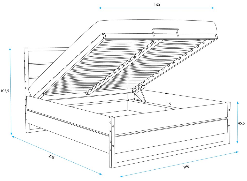 BMS Group Posteľ z dubového dreva LOFT 160x200cm výklopná