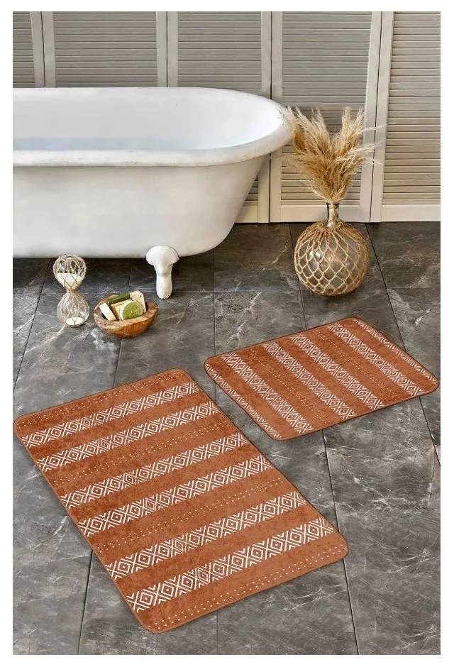 Hnedé zamatové kúpeľňové predložky v súprave 2 ks 60x100 cm – Mila Home