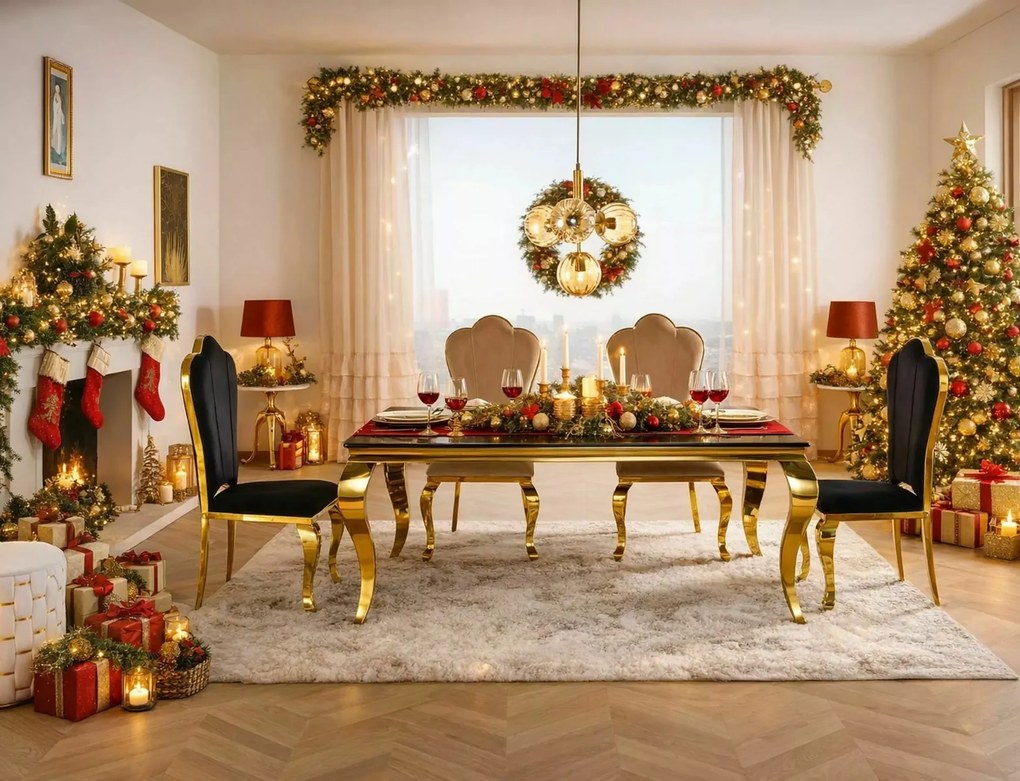 JEDÁLENSKÝ STÔL LAURO ČIERNE SKLO + ZLATÝ 150 x 90