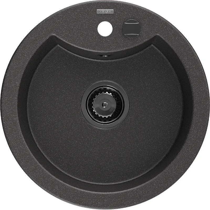 Mexen Diego, granitový drez 488x488x167 mm, 1-komorový, čierna-škvrny s čiernym sifónom, 6512481000-76-B