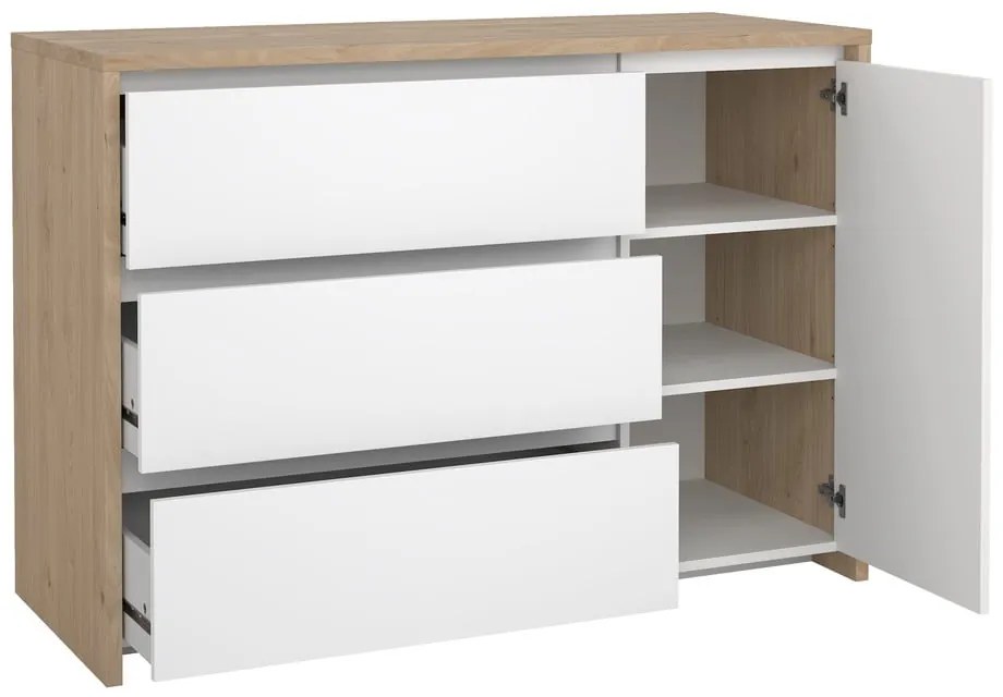 Biela/v prírodnej farbe komoda v dekore duba 119x84x48 cm Next – Tvilum