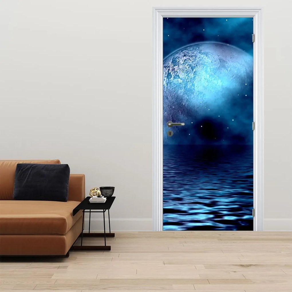 Fototapeta na dvere - Mesiac nad hladinou mora (95x205cm)