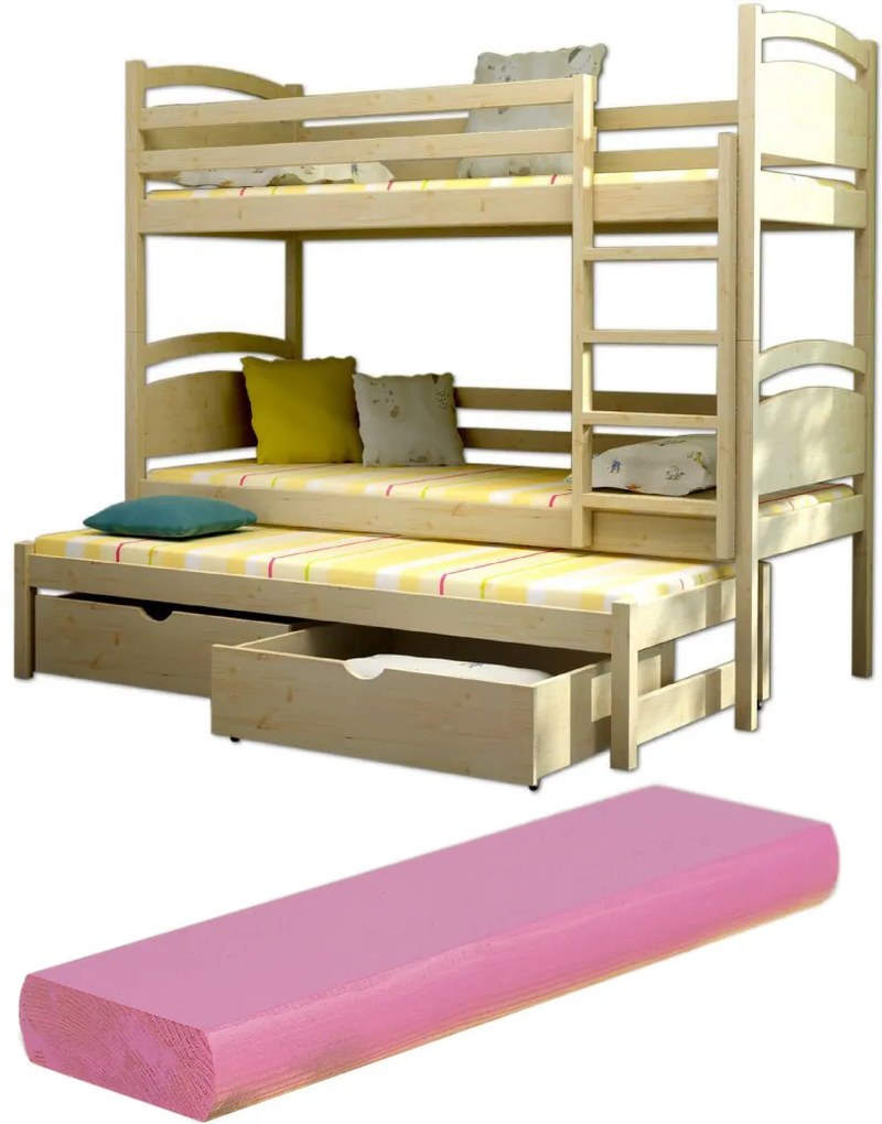 FA Petra 2 200x90 Poschodová posteľ s prístelkou Farba: Ružová (+44 Eur), Variant bariéra: Bez bariéry, Variant rošt: S roštami