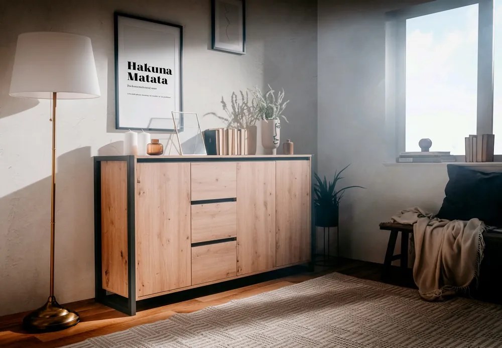 Široká komoda Denver, dub artisan/antracit