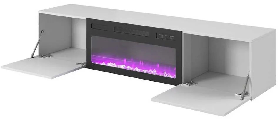 TV stolík Livo s imitáciou krbu, biela / čierna