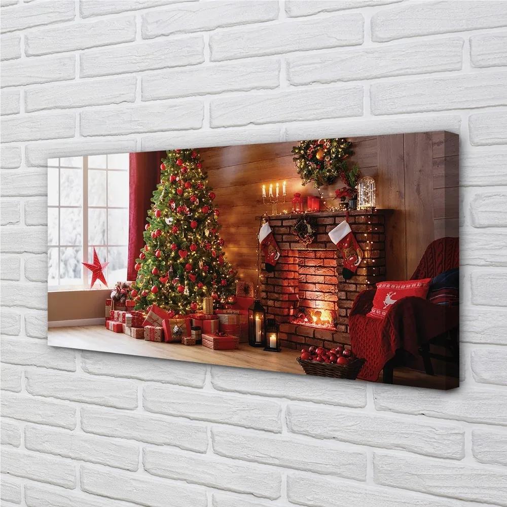 Obraz na plátne Ozdoby na vianočný stromček darčeky ohnisko 140x70 cm