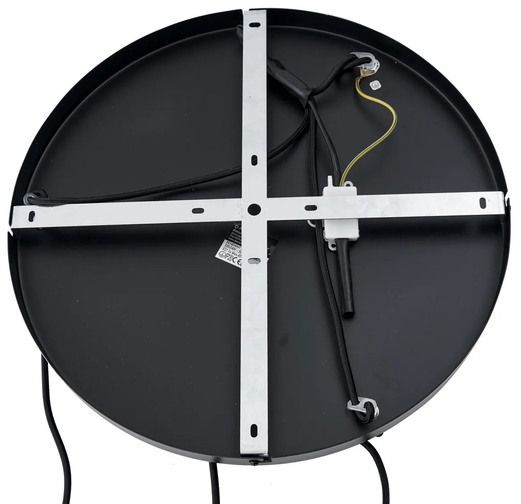 Japandi závesná lampa čierna s hnedým látkovým tienidlom 3-svetlá - Bida