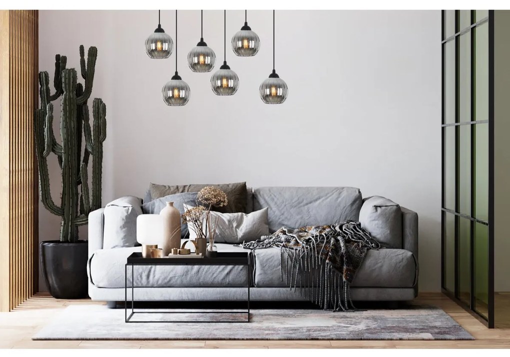 Závesné svietidlo Costa, 6x grafitové sklenené tienidlo, b