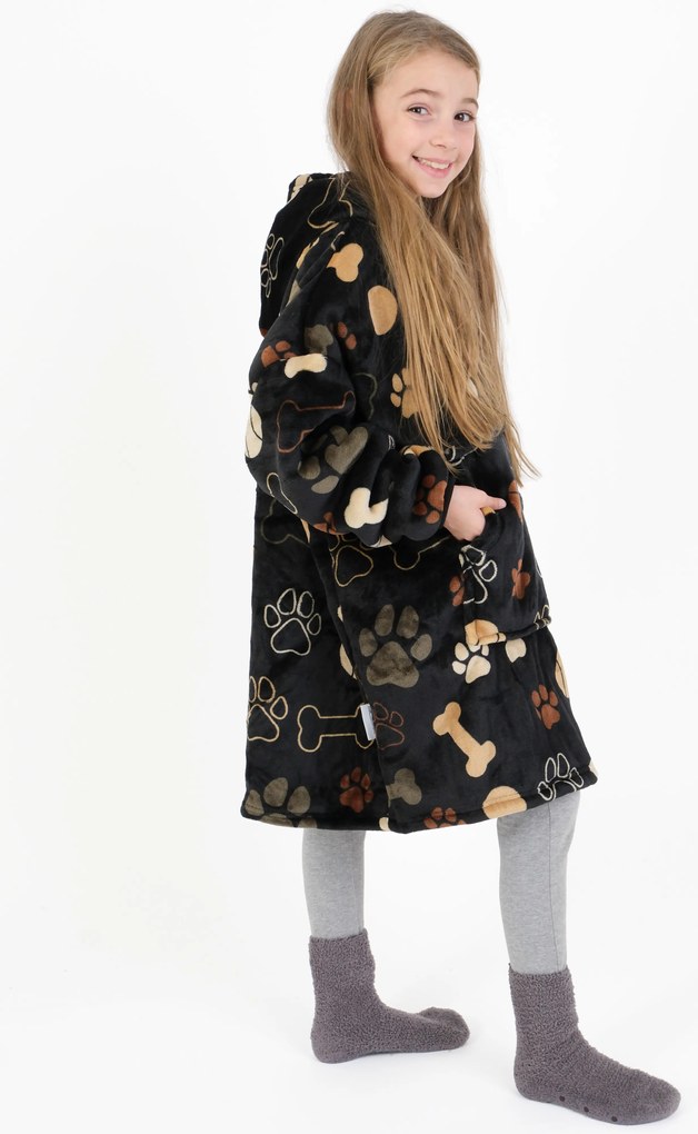 Baránková mikina mikroplyš – Psie labky čiernej veľkosť S detská