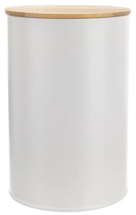 Dóza na potraviny, plechová, biela, s bambusovým vrchnákom - 1,3l