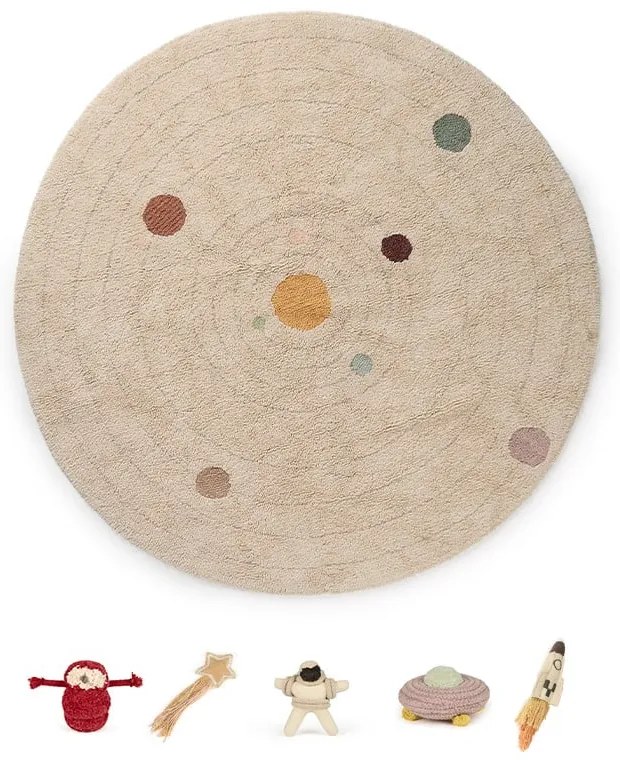 Béžový bavlnený detský hrací koberec ø150 cm Solar System – Lorena Canals