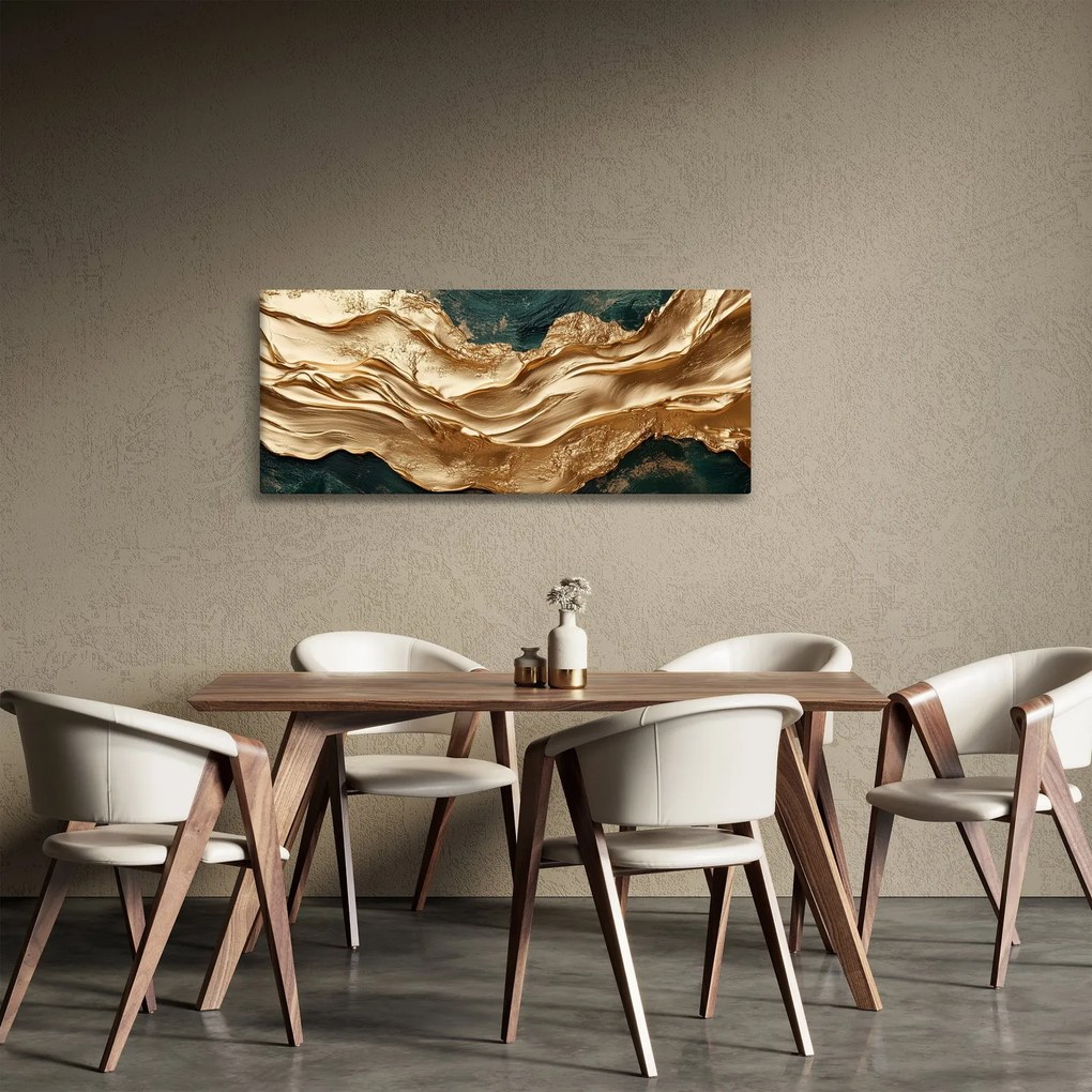 Obraz - Zelená abstrakcia so zlatom II. (120x50 cm)