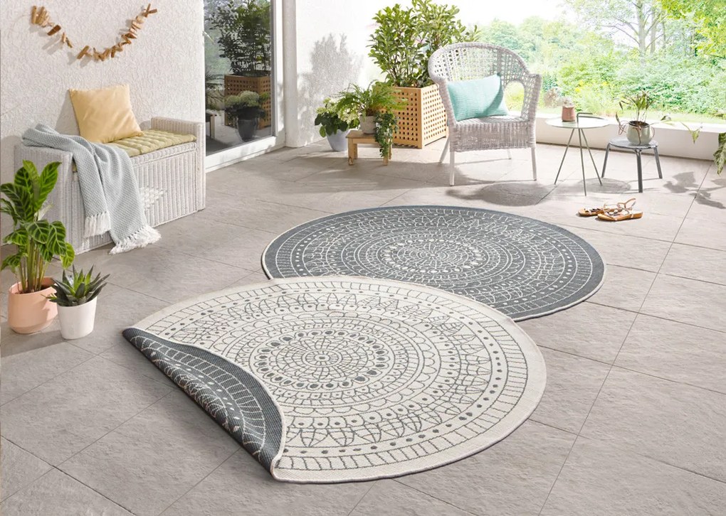 NORTHRUGS - Hanse Home koberce Kusový koberec Twin-Wendeteppiche 103143 creme grau – na von aj na doma - 200x200 (priemer) kruh cm