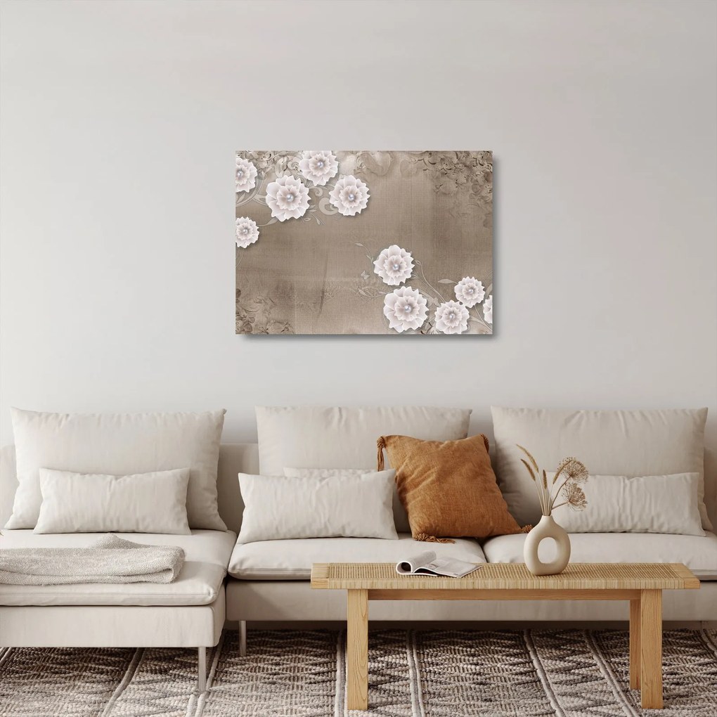Sklenený obraz - Drapérie s kvetmi (70x50 cm)