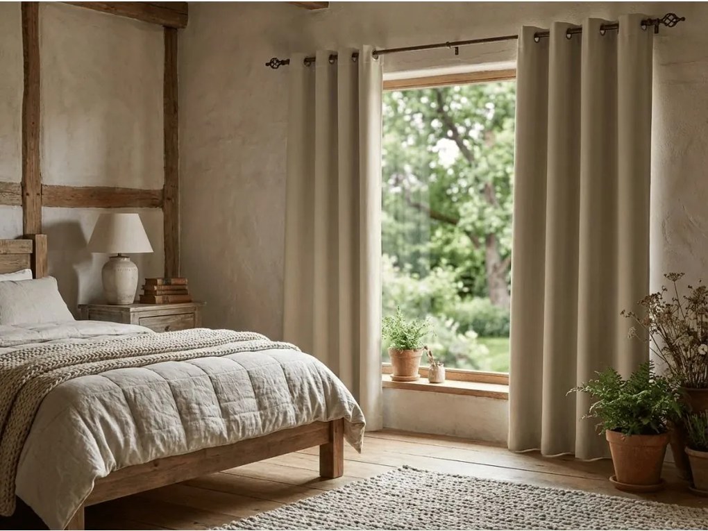 Záves OXFORD 140x250 cm, svetlobéžový Zavesenie: Kovové krúžky