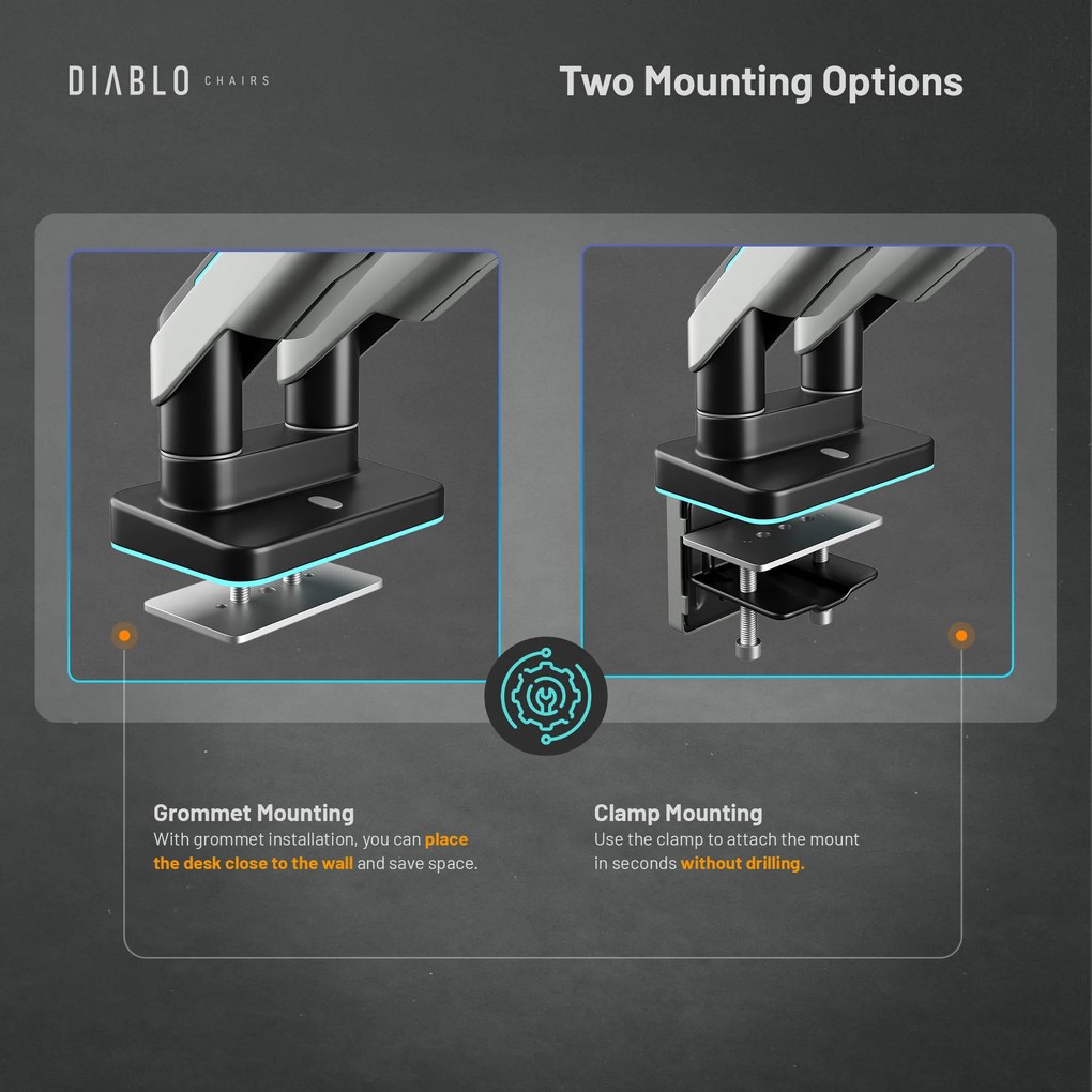 Držiak na dva monitory 35" RGB, sivo-čierny: Diablo X-Arm Dual