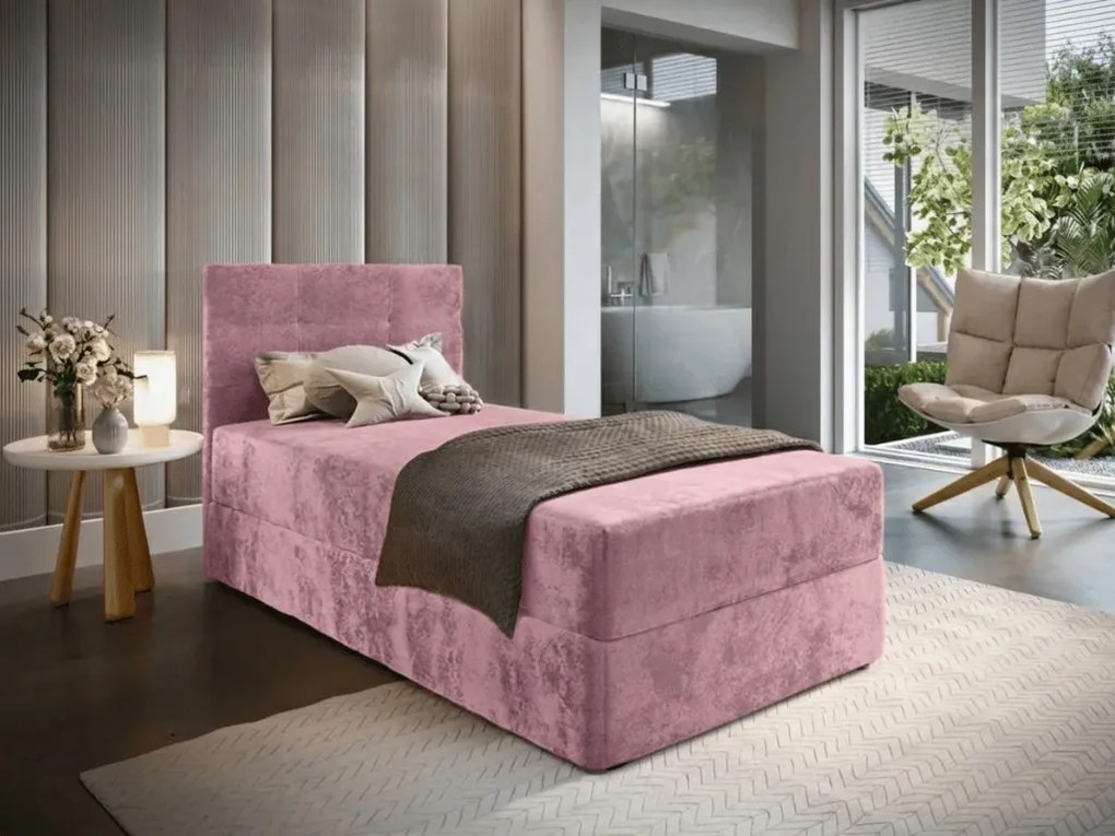 Čalúnená posteľ boxspring GLORIEN VELVET 90x200 cm ružová Matrac: Matrac Bonell pružinový