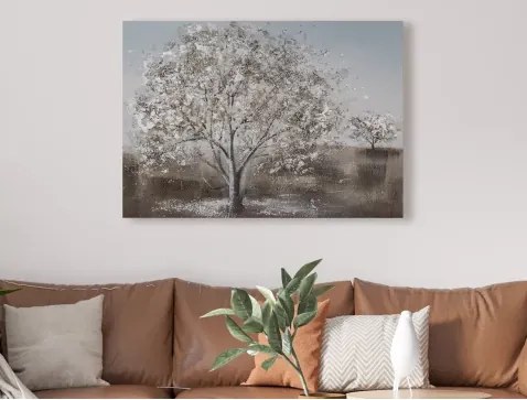 Ručne maľovaný obraz Zasnežený strom 100x70 cm, 3D štruktúra%