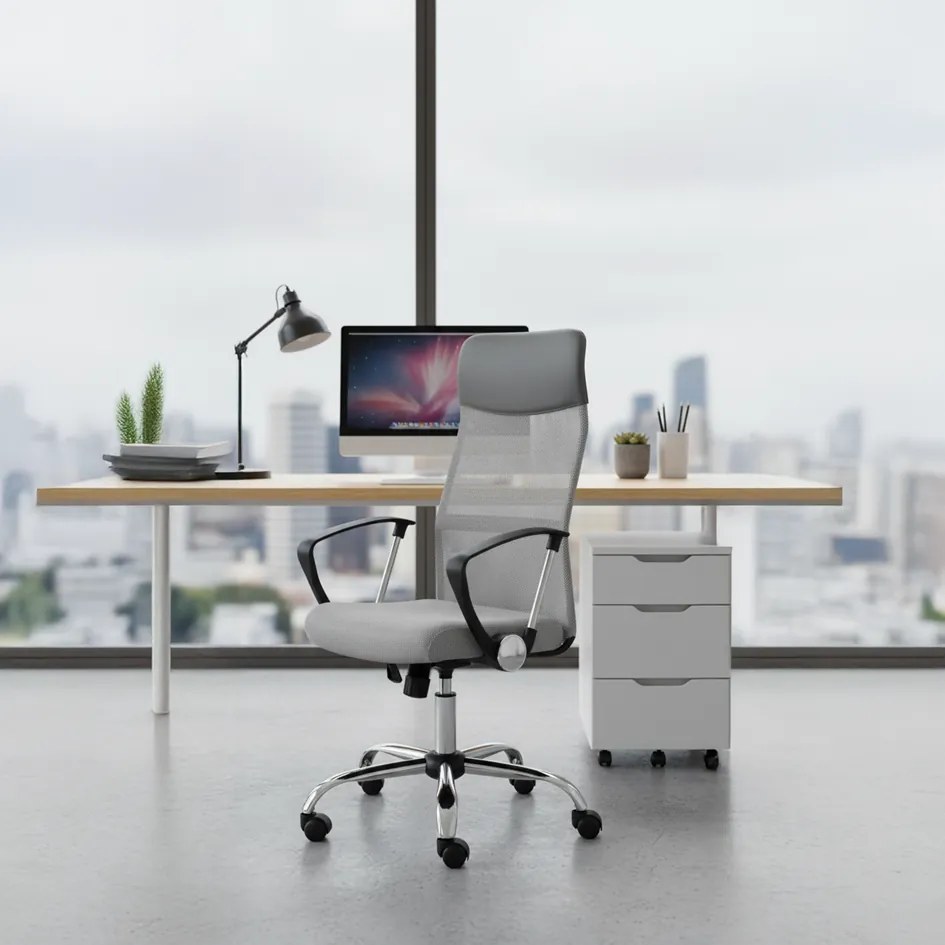 Ergonomická kancelárska stolička sivá s priedušným operadlom 1 + 1