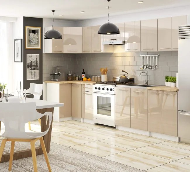 Spodná kuchynská skrinka s doskou OLIWIA S60 3SZ biela / cappuccino, lesk