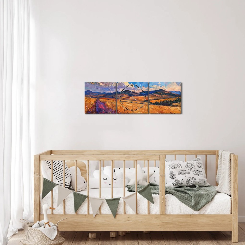 Obraz - Olejomaľba krajiny (s hodinami) (90x30 cm)