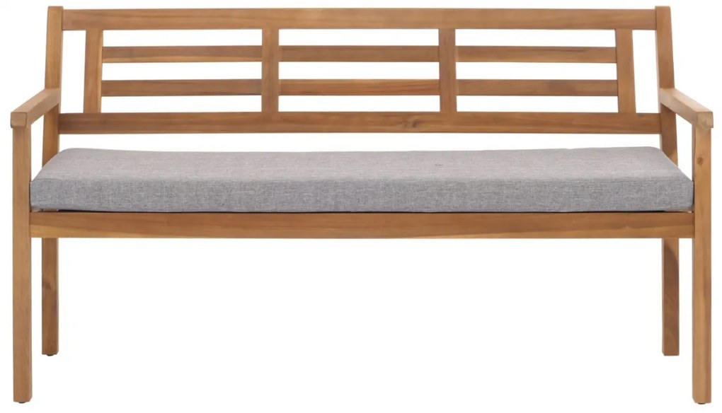 Záhradná lavička HWC-N47, 82x145x59 cm, akáciové drevo - sivý vankúš