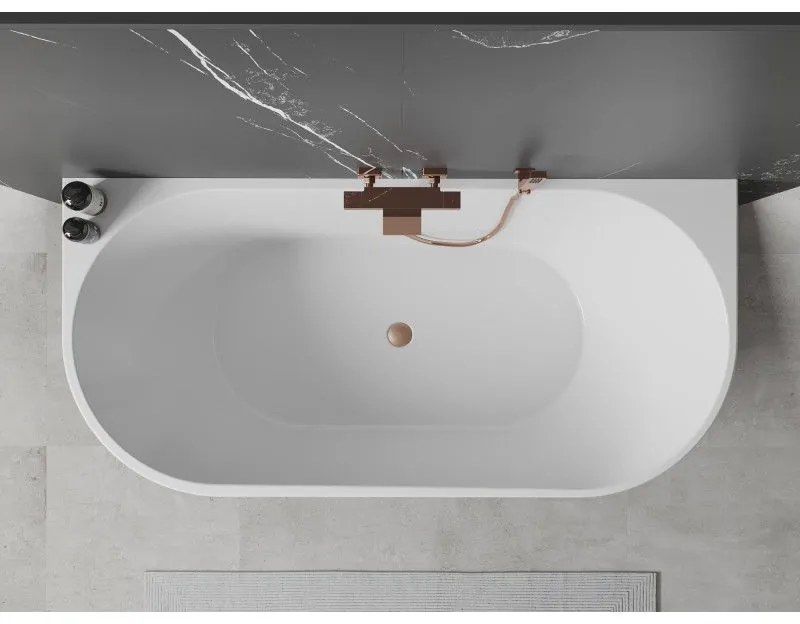 Mexen Oval, voľne stojaca nástenná vaňa 150 x 75 cm, biela-čierna, medený prepad, 52671507575-65