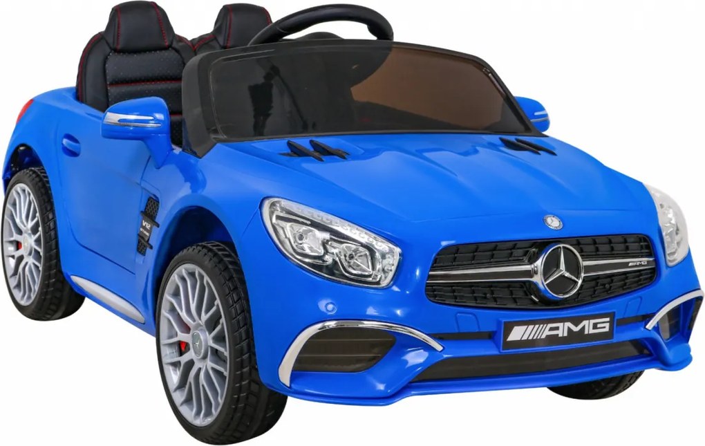 Ramiz Mercedes Benz AMG SL65 S elektrický pre deti Modrá + Diaľkové ovládanie + LED audio + Eco koža + EVA + Pomalý štart
