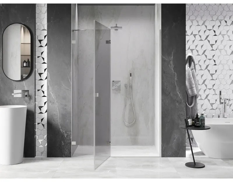 Mexen, Mexen Lunar ľavé výklopné sprchové dvere 130 cm, transparentné, brúsený nikel - 834-130-000-97-00-L