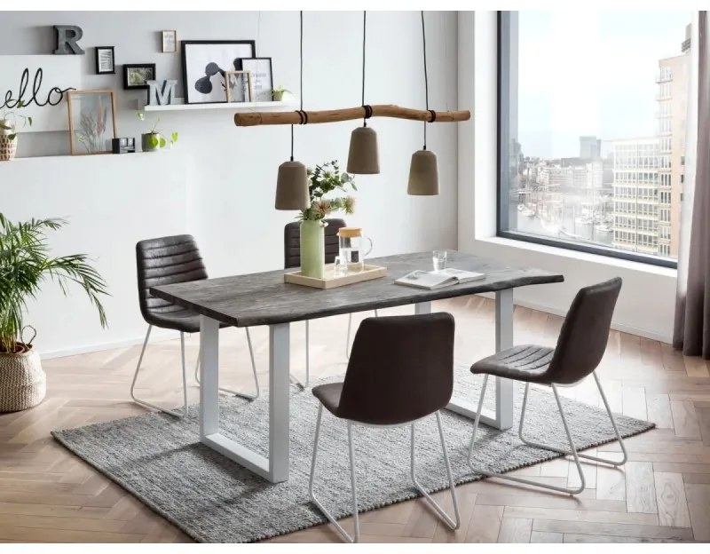 furniture-nabytek.cz - Masívny jedálenský stôl Bullwer z akácie a kovu, lakovaný, šedo-biely – 170 × 90 cm
