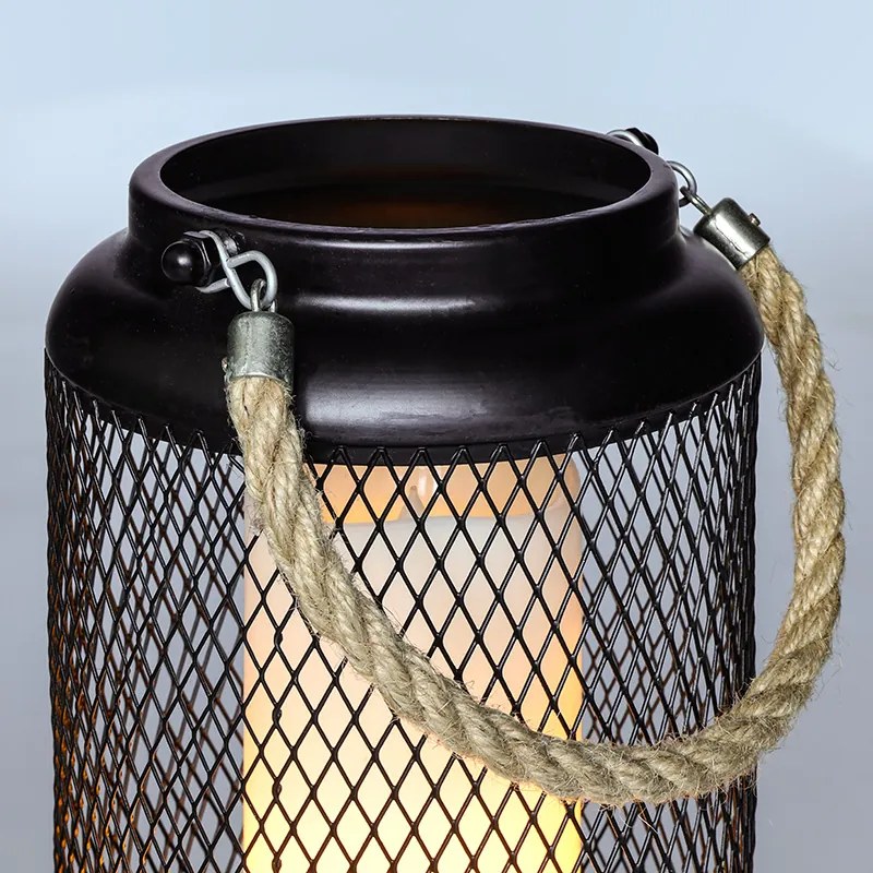SOLIGHT Kovový lampáš s LED sviečkou, teplá biela, 3xAA, čierna, 20cm