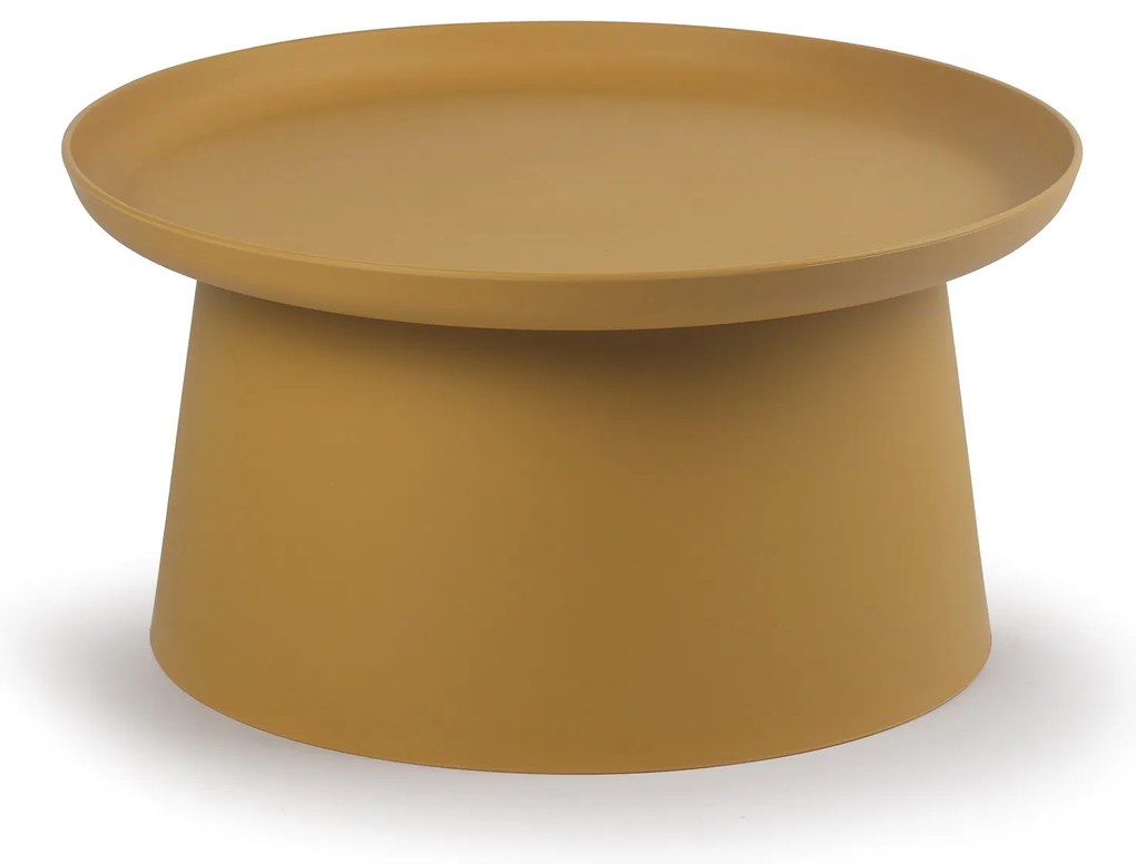 Plastový kávový stolík FUNGO, priemer 70 cm, okrový