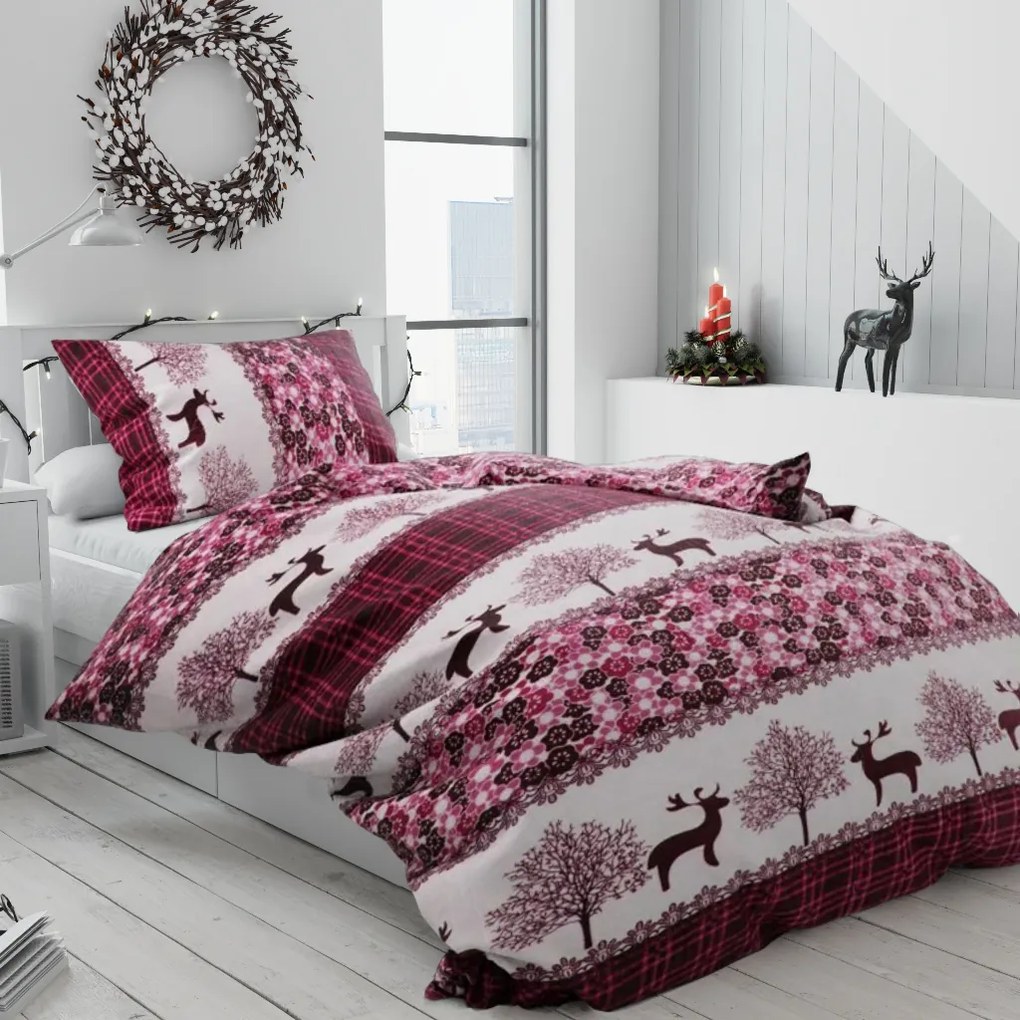 Mikroplyšové obliečky Vianoční sobi vínové