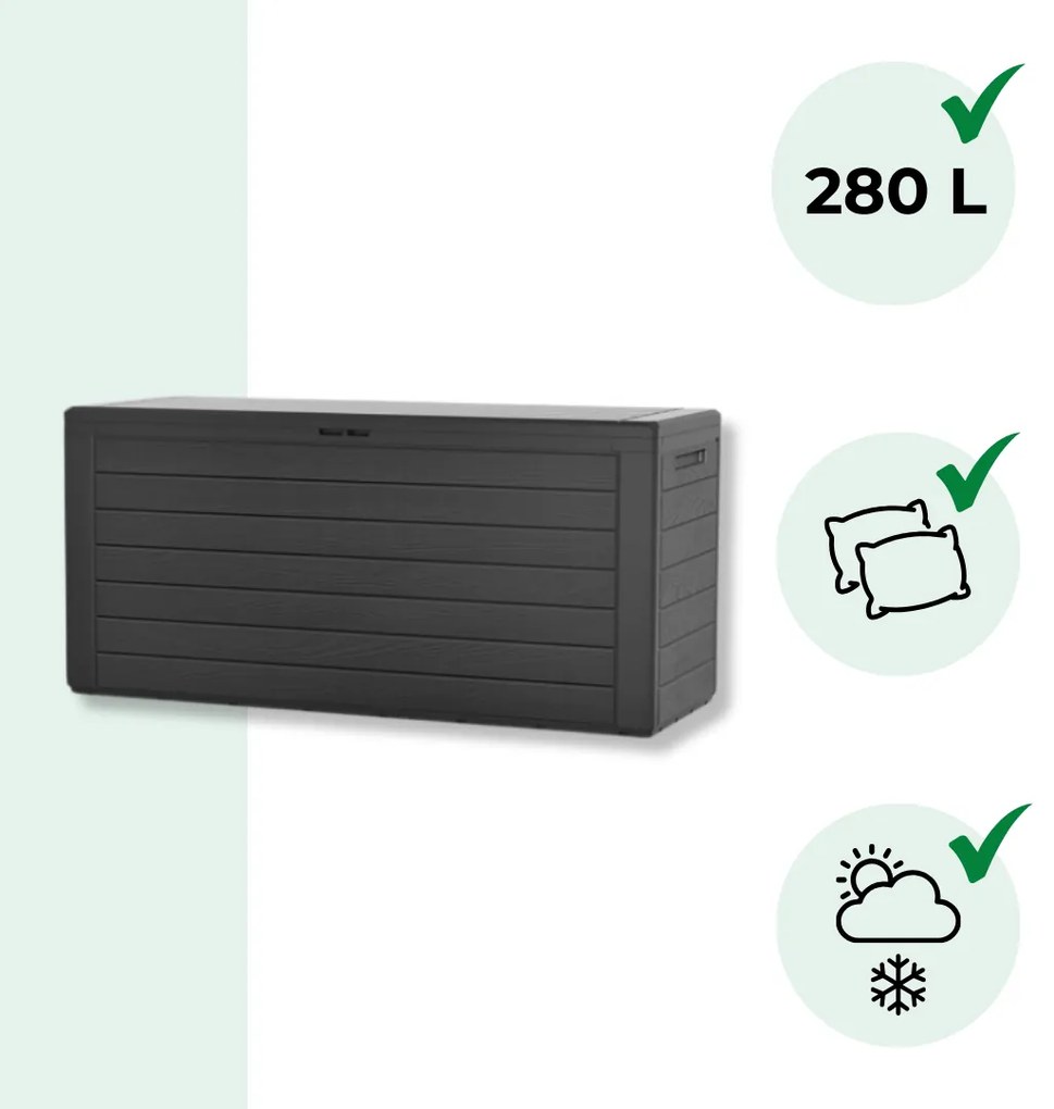 Prosperplast Úložný box WOODEBOX, 280L, 120x46x57cm, antracitová