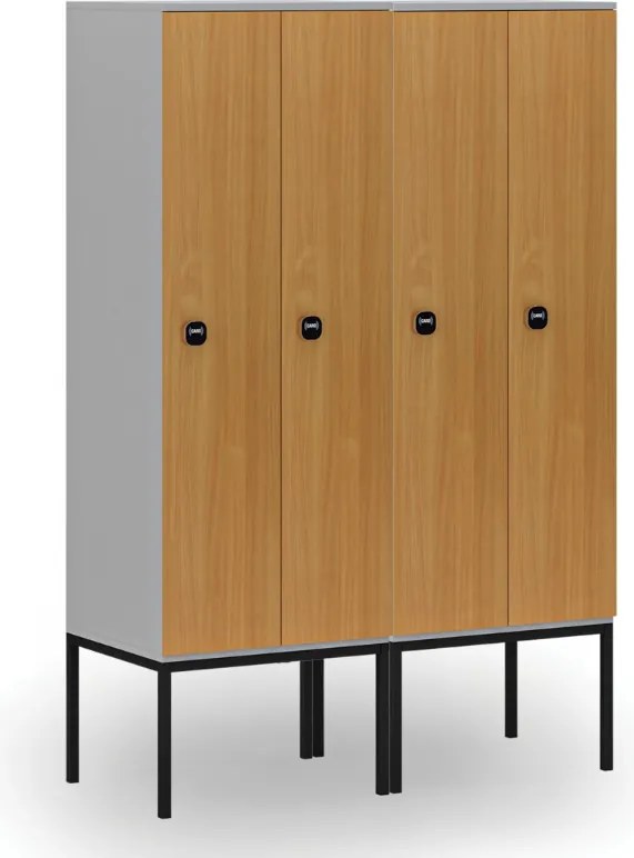 Drevená šatníková skrinka S4 s podnožou, 2 oddiely, 1871 x 600 x 500 mm, demont, RFID zámok, sivá/orech