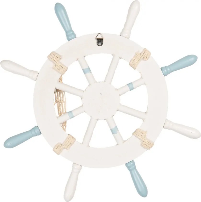 Modro-biela drevená dekorácia kormidlo Ship's Wheel Nautic - Ø 34*3 cm