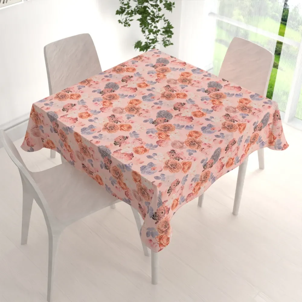 Biante Teflónový štvorcový obrus TF-062 Ruže na lososovo ružovom 60x60 cm