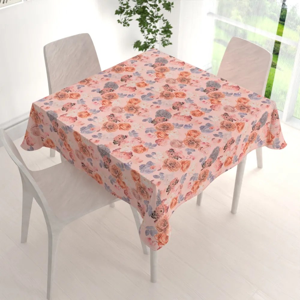 Biante Teflónový štvorcový obrus TF-062 Ruže na lososovo ružovom 80x80 cm