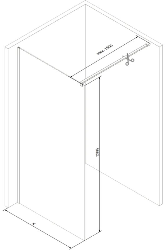 Mexen Kioto, sprchová zástena Walk-In 100 x 200 cm, 8mm číre sklo čierny vzor, grafitový profil, 800-100-101-95-78