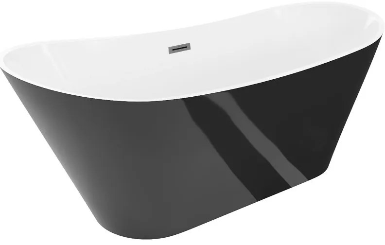 Mexen Dora, voľne stojaca vaňa 150 x 75 cm, biela/čierna, grafitový prepad, 52071507575-95